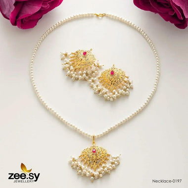 NECKLACE-0197 Majesty Pearlcrest Necklace Set Red Necklace Sets - Zeesy Jewellery Pakistan | Premium Artificial & Imitation Jewellery