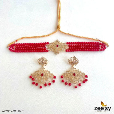 NECKLACE-0411 Red Necklace Sets - Zeesy Jewellery Pakistan | Premium Artificial & Imitation Jewellery