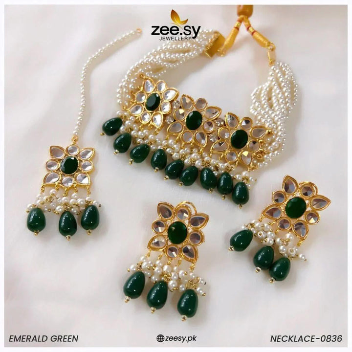 NECKLACE-0836 Emerald Green Necklace Sets - Zeesy Jewellery Pakistan | Premium Artificial & Imitation Jewellery