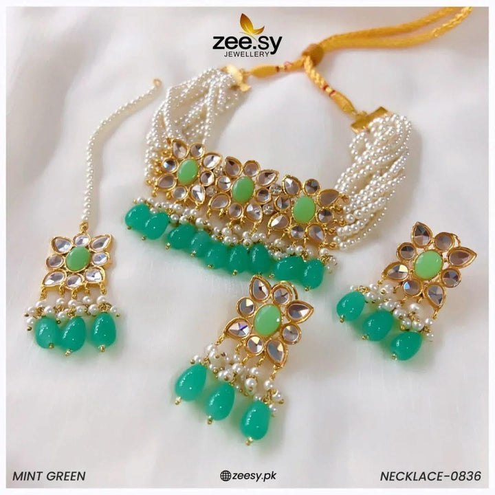 NECKLACE-0836 Mint Green Necklace Sets - Zeesy Jewellery Pakistan | Premium Artificial & Imitation Jewellery