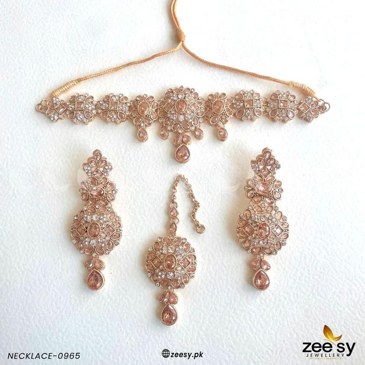 NECKLACE-0965 Golden Champagne Necklace Sets - Zeesy Jewellery Pakistan | Premium Artificial & Imitation Jewellery