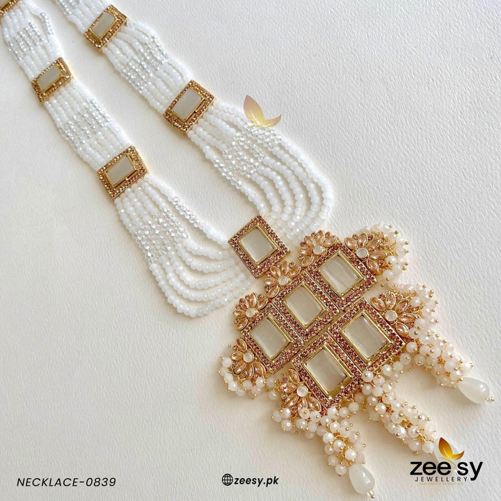MALLA NECKLACE-0839 Golden White Necklace Sets - Zeesy Jewellery Pakistan | Premium Artificial & Imitation Jewellery