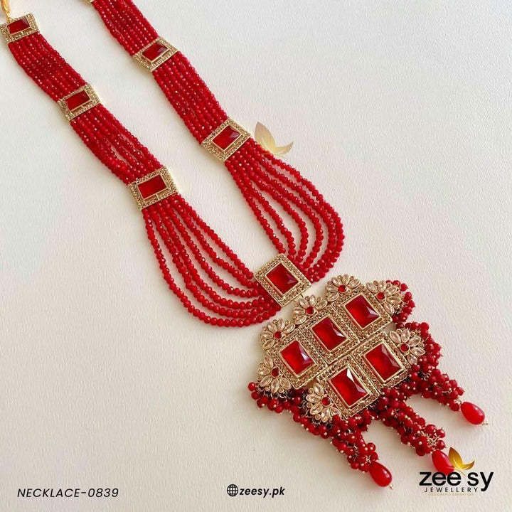 MALLA NECKLACE-0839 Red Necklace Sets - Zeesy Jewellery Pakistan | Premium Artificial & Imitation Jewellery