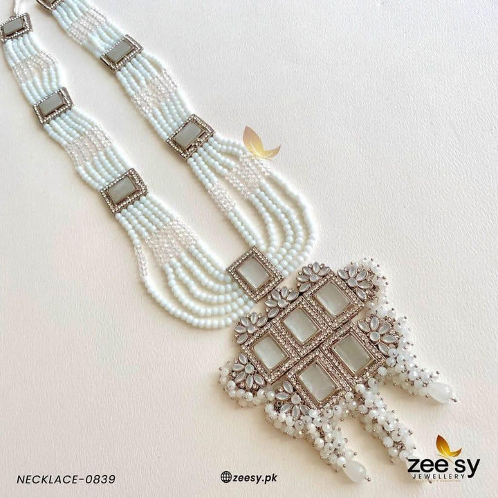 MALLA NECKLACE-0839 Silver White Necklace Sets - Zeesy Jewellery Pakistan | Premium Artificial & Imitation Jewellery