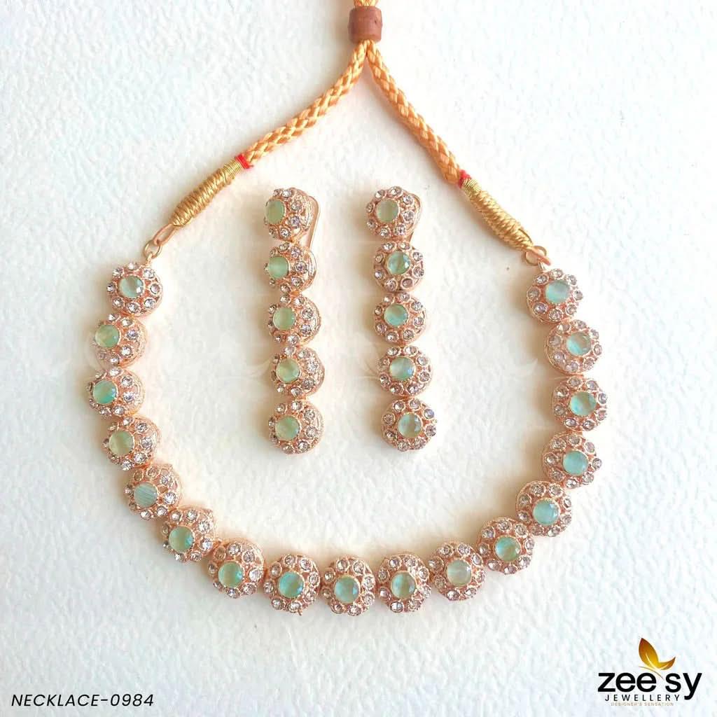 NECKLACE-0985 Mint Green Necklace Sets - Zeesy Jewellery Pakistan