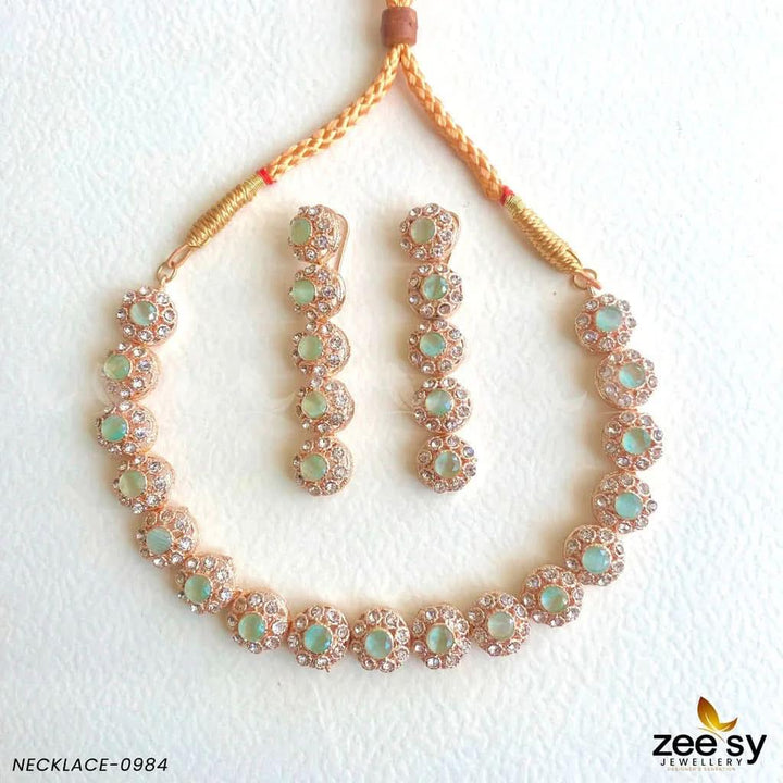 NECKLACE-0985 Mint Green Necklace Sets - Zeesy Jewellery Pakistan | Premium Artificial & Imitation Jewellery
