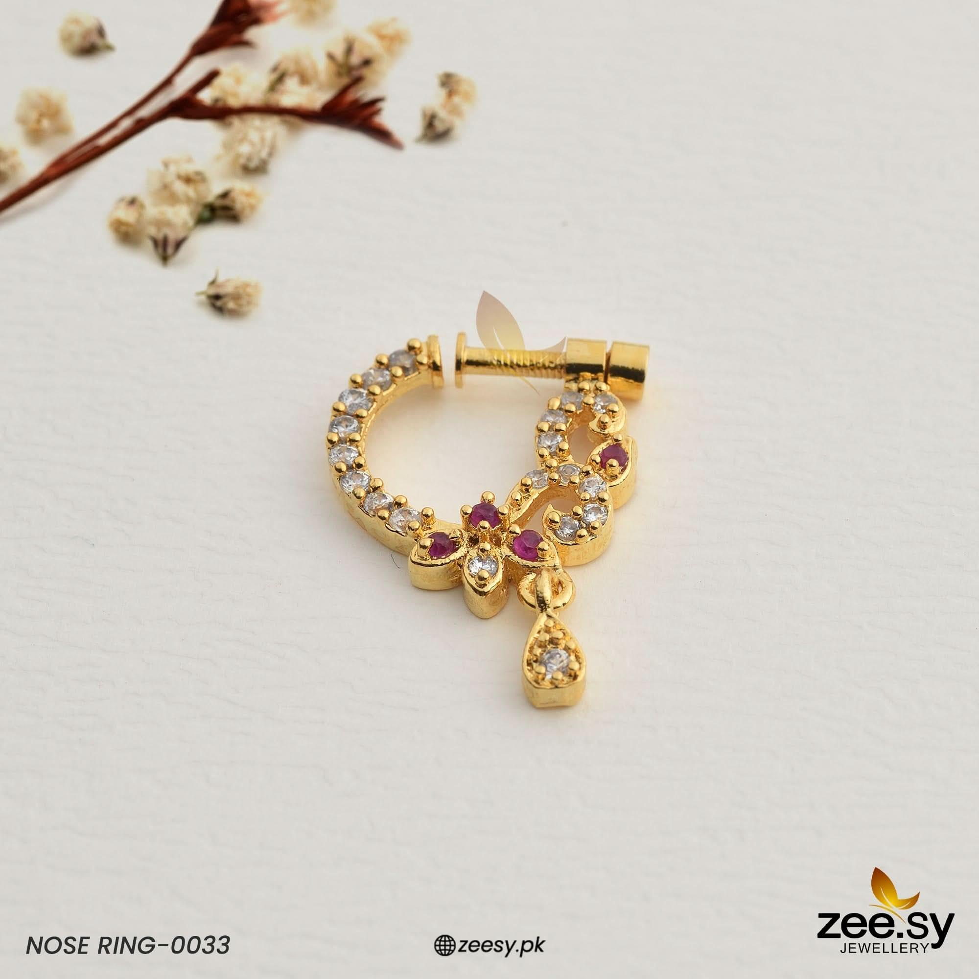 Nose Ring-0033 Golden Rubi Nose ring - Zeesy Jewellery Pakistan | Premium Artificial & Imitation Jewellery