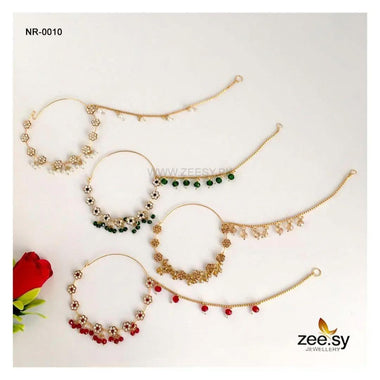 Floral Pave Bride Nose Ring Red & Green Nose ring - Zeesy Jewellery Pakistan | Premium Artificial & Imitation Jewellery