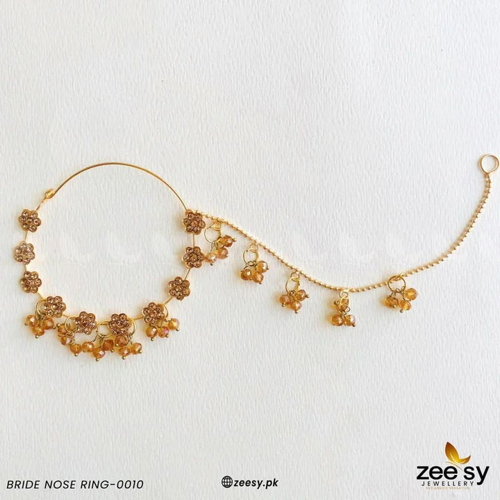 Floral Pave Bride Nose Ring Champagne Nose ring - Zeesy Jewellery Pakistan | Premium Artificial & Imitation Jewellery