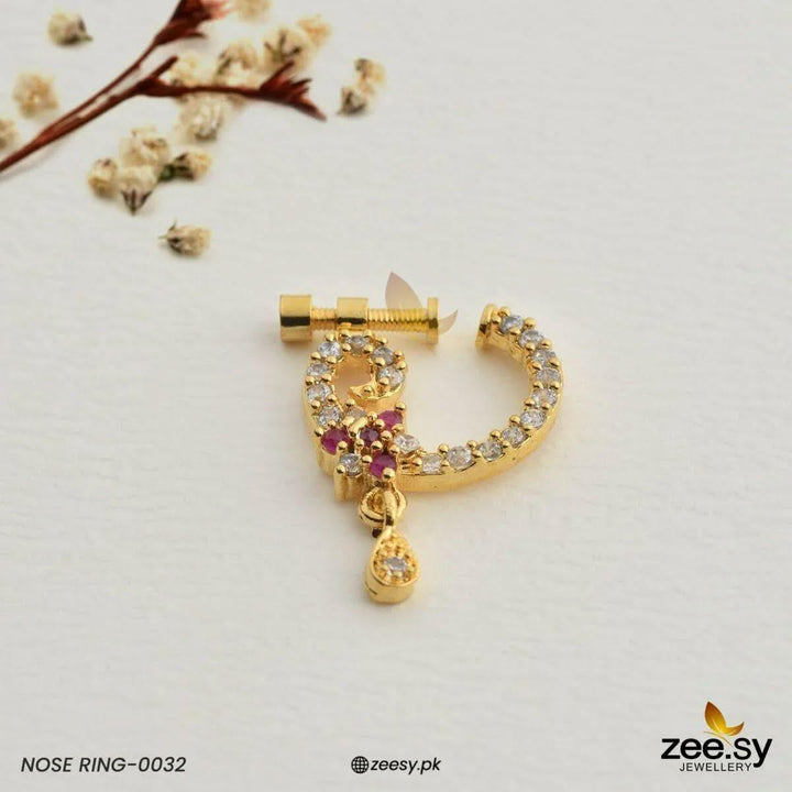 Naitika Sparkling Gemstone Nose Ring Red Nose ring - Zeesy Jewellery Pakistan | Premium Artificial & Imitation Jewellery