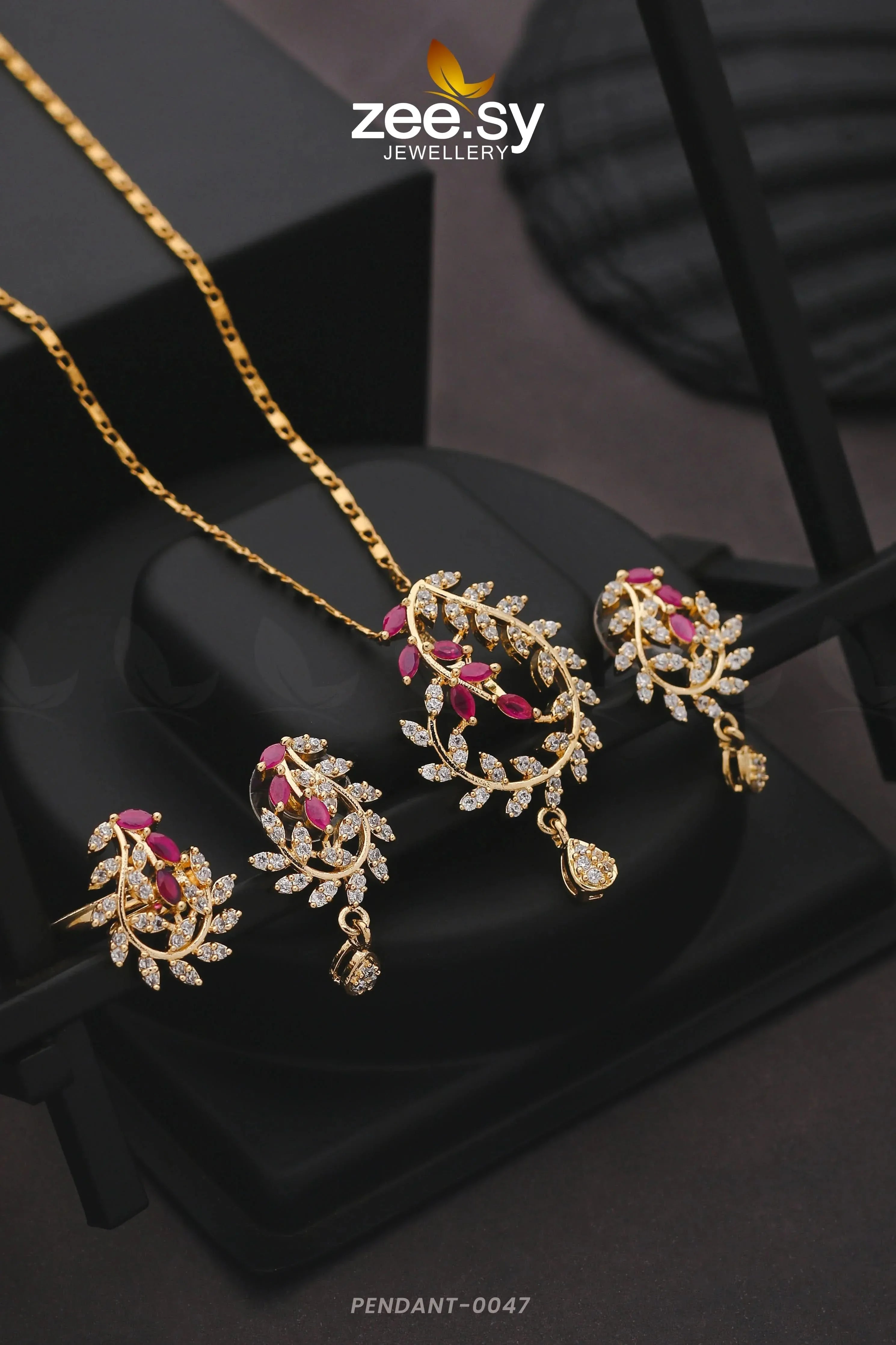 PENDANT-0047 Golden Red Pendant - Zeesy Jewellery Pakistan | Premium Artificial & Imitation Jewellery
