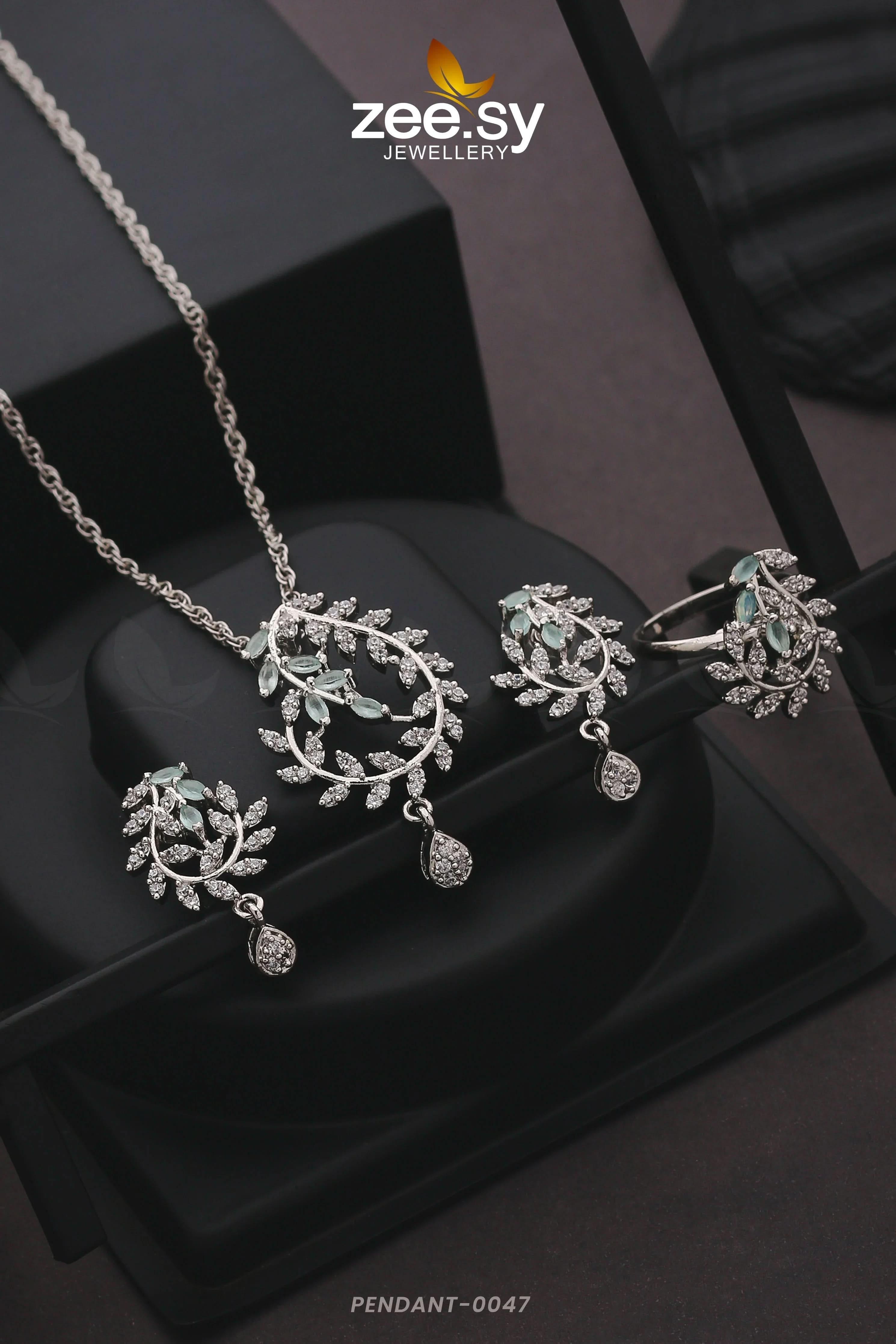 PENDANT-0047 Silver Mint Green Pendant - Zeesy Jewellery Pakistan | Premium Artificial & Imitation Jewellery
