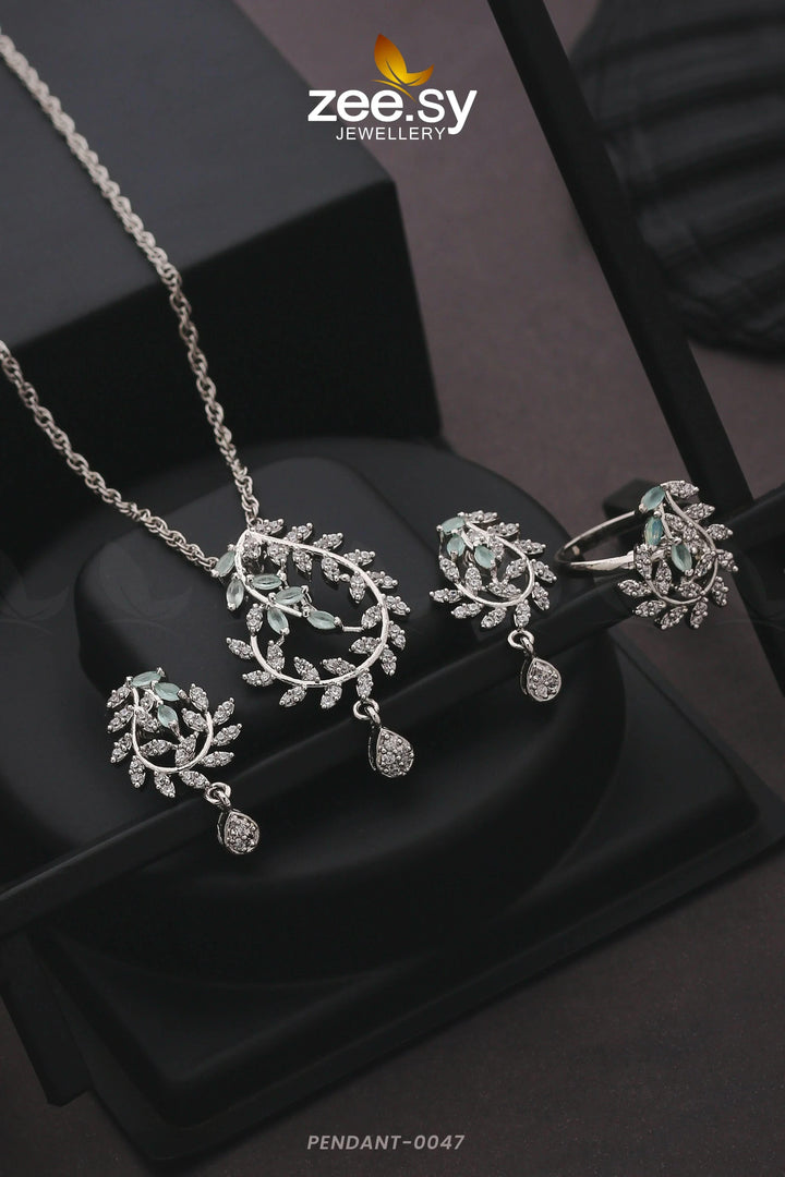 PENDANT-0047 Silver Mint Green Pendant - Zeesy Jewellery Pakistan | Premium Artificial & Imitation Jewellery