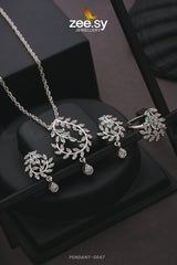 PENDANT-0047 Silver Mint Green Pendant - Zeesy Jewellery Pakistan | Premium Artificial & Imitation Jewellery