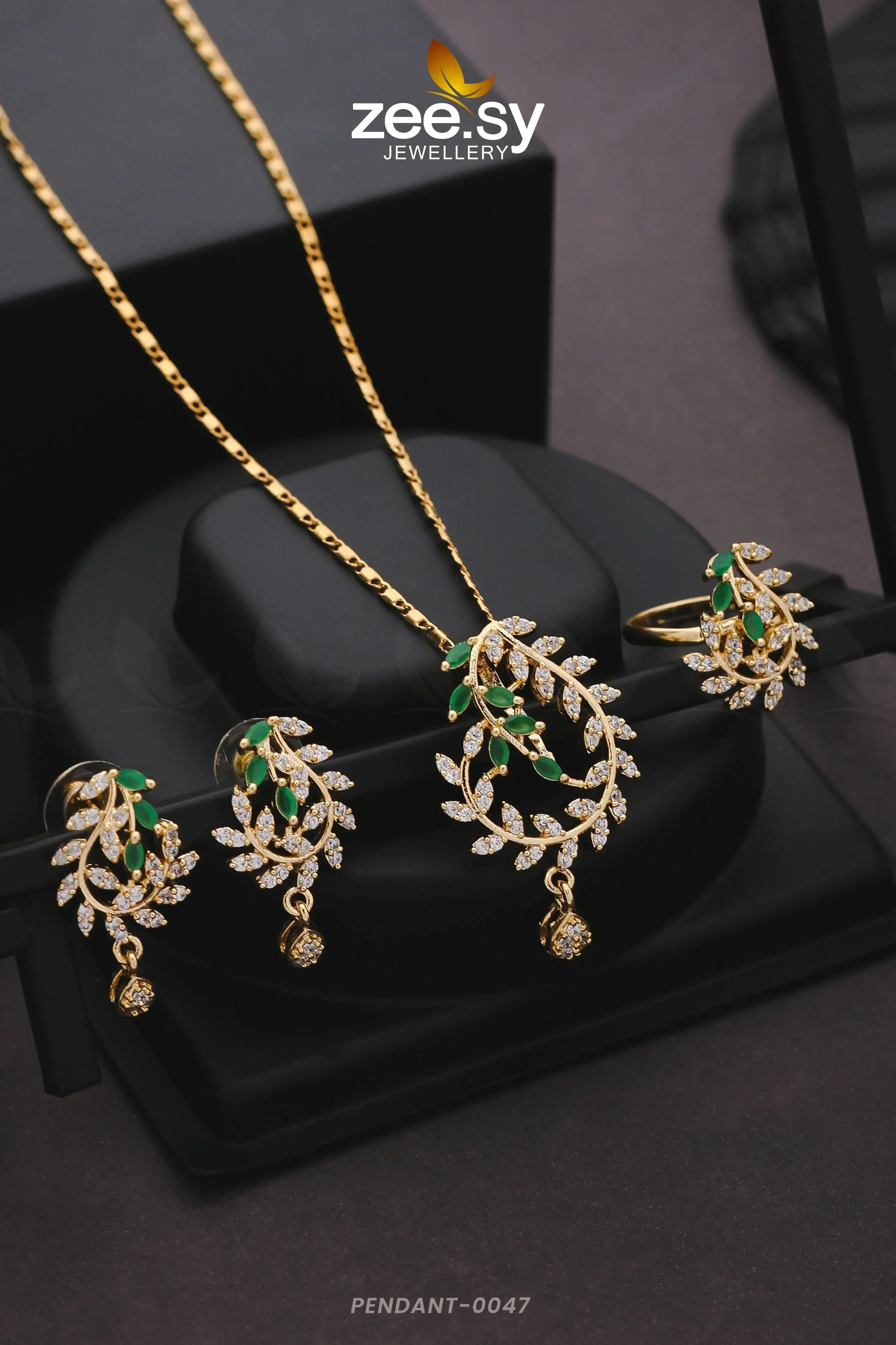 PENDANT-0047 Golden Green Pendant - Zeesy Jewellery Pakistan | Premium Artificial & Imitation Jewellery