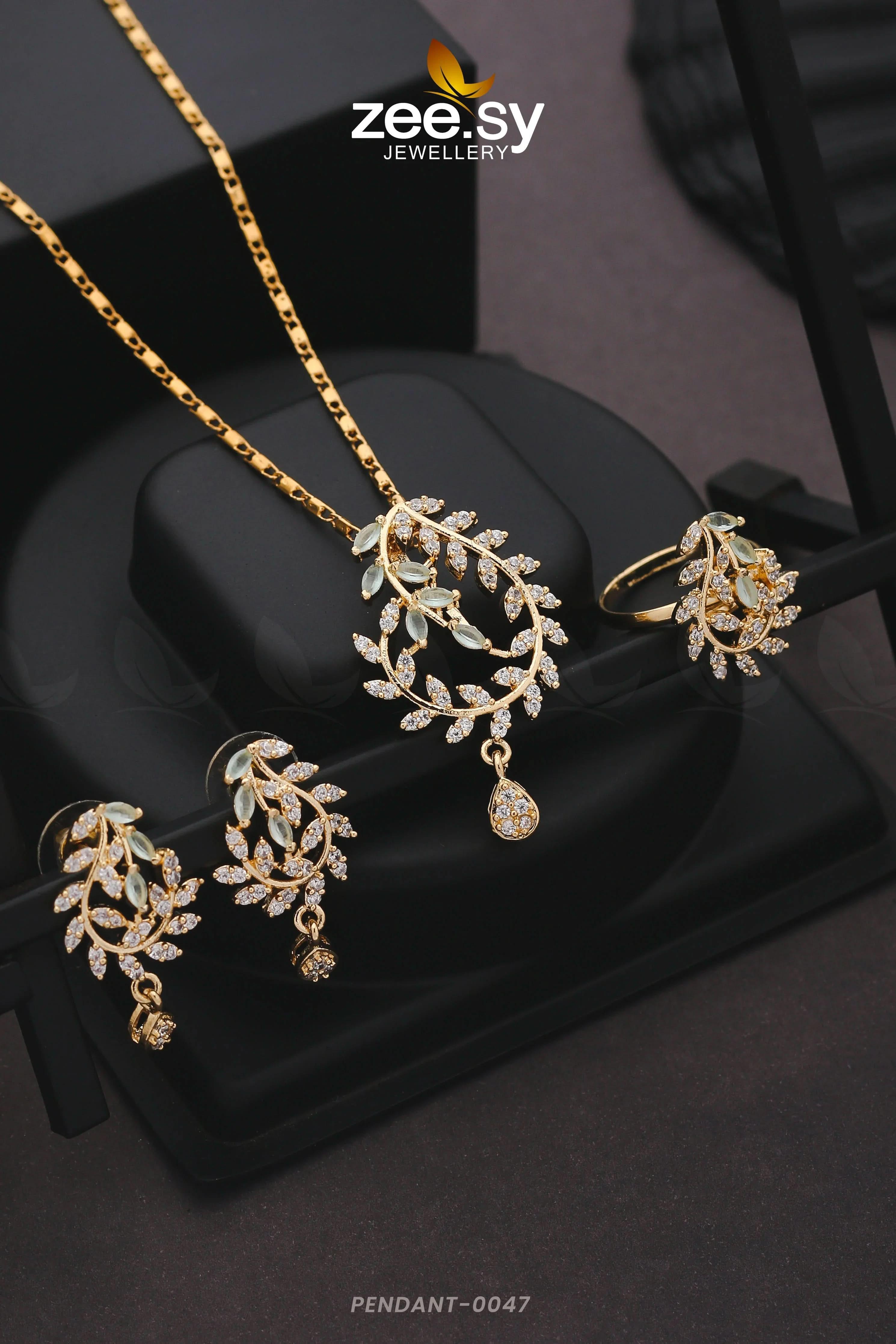 PENDANT-0047 Golden Mint Green Pendant - Zeesy Jewellery Pakistan | Premium Artificial & Imitation Jewellery