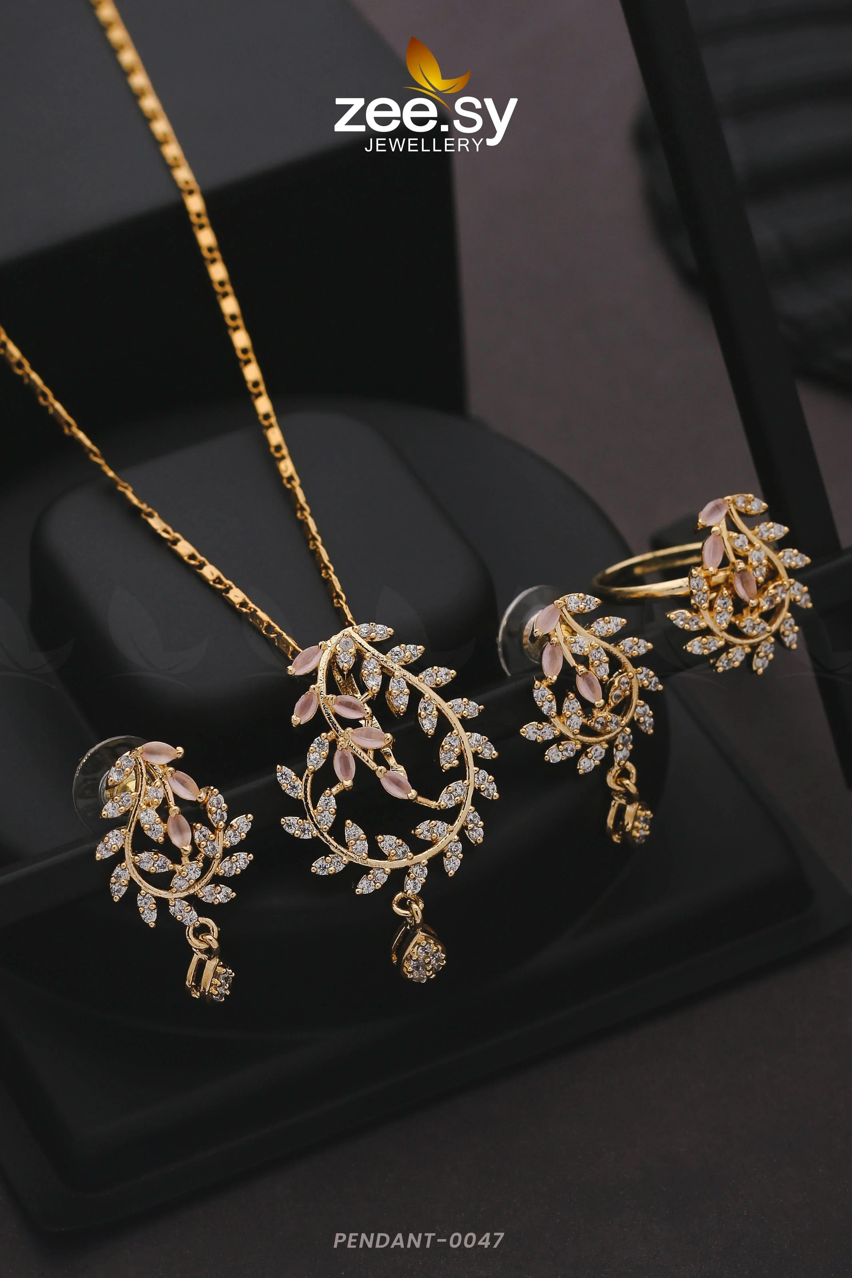 PENDANT-0047 Golden Mint Pink Pendant - Zeesy Jewellery Pakistan | Premium Artificial & Imitation Jewellery