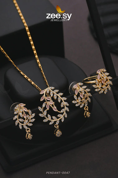 PENDANT-0047 Golden Mint Pink Pendant - Zeesy Jewellery Pakistan | Premium Artificial & Imitation Jewellery