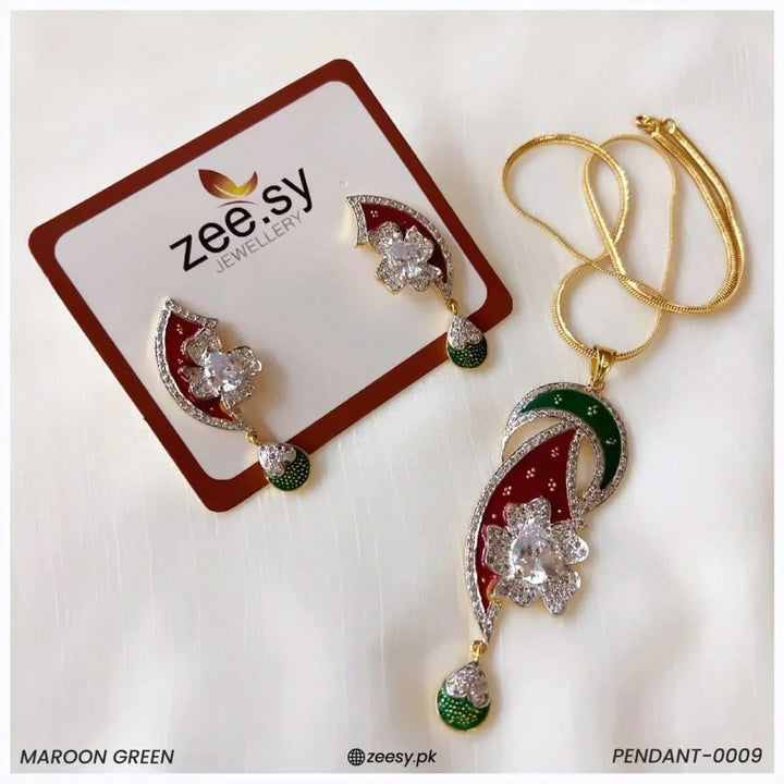 PENDANT-0009 Green-Red-White Pendant - Zeesy Jewellery Pakistan | Premium Artificial & Imitation Jewellery