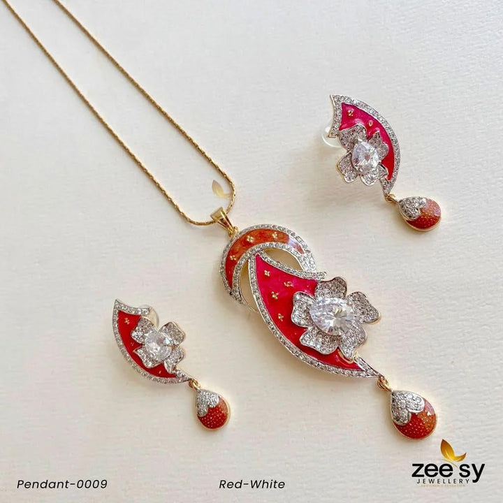 PENDANT-0009 Red-White Pendant - Zeesy Jewellery Pakistan | Premium Artificial & Imitation Jewellery