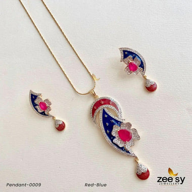 PENDANT-0009 Red-Blue Pendant - Zeesy Jewellery Pakistan | Premium Artificial & Imitation Jewellery
