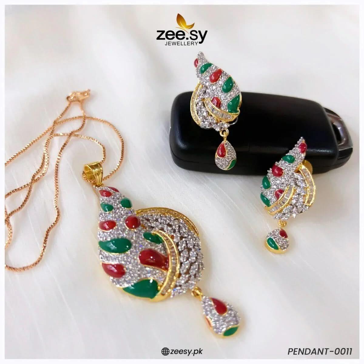 PENDANT-0011 Red-Green Pendant - Zeesy Jewellery Pakistan | Premium Artificial & Imitation Jewellery