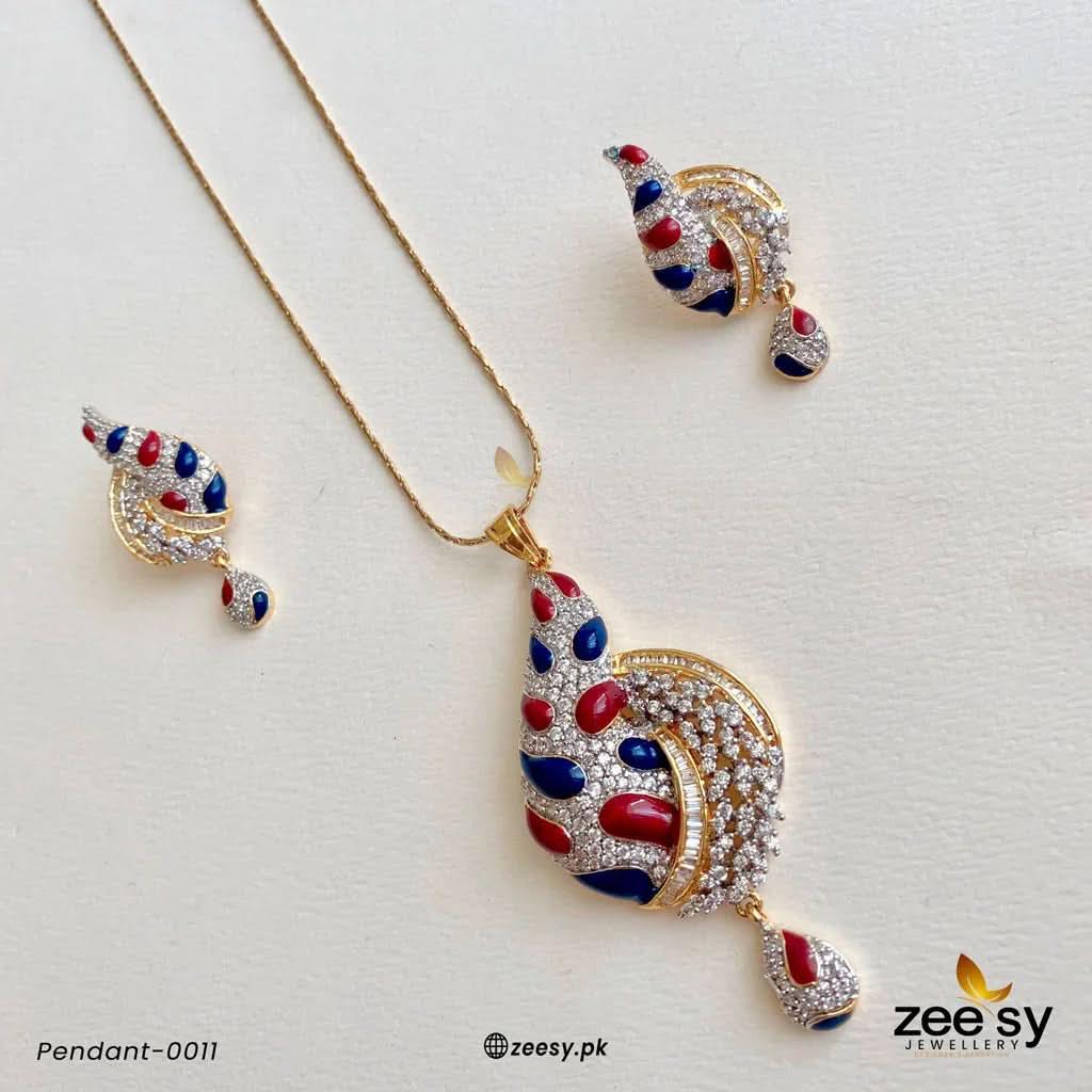 PENDANT-0011 Red-Blue Pendant - Zeesy Jewellery Pakistan | Premium Artificial & Imitation Jewellery
