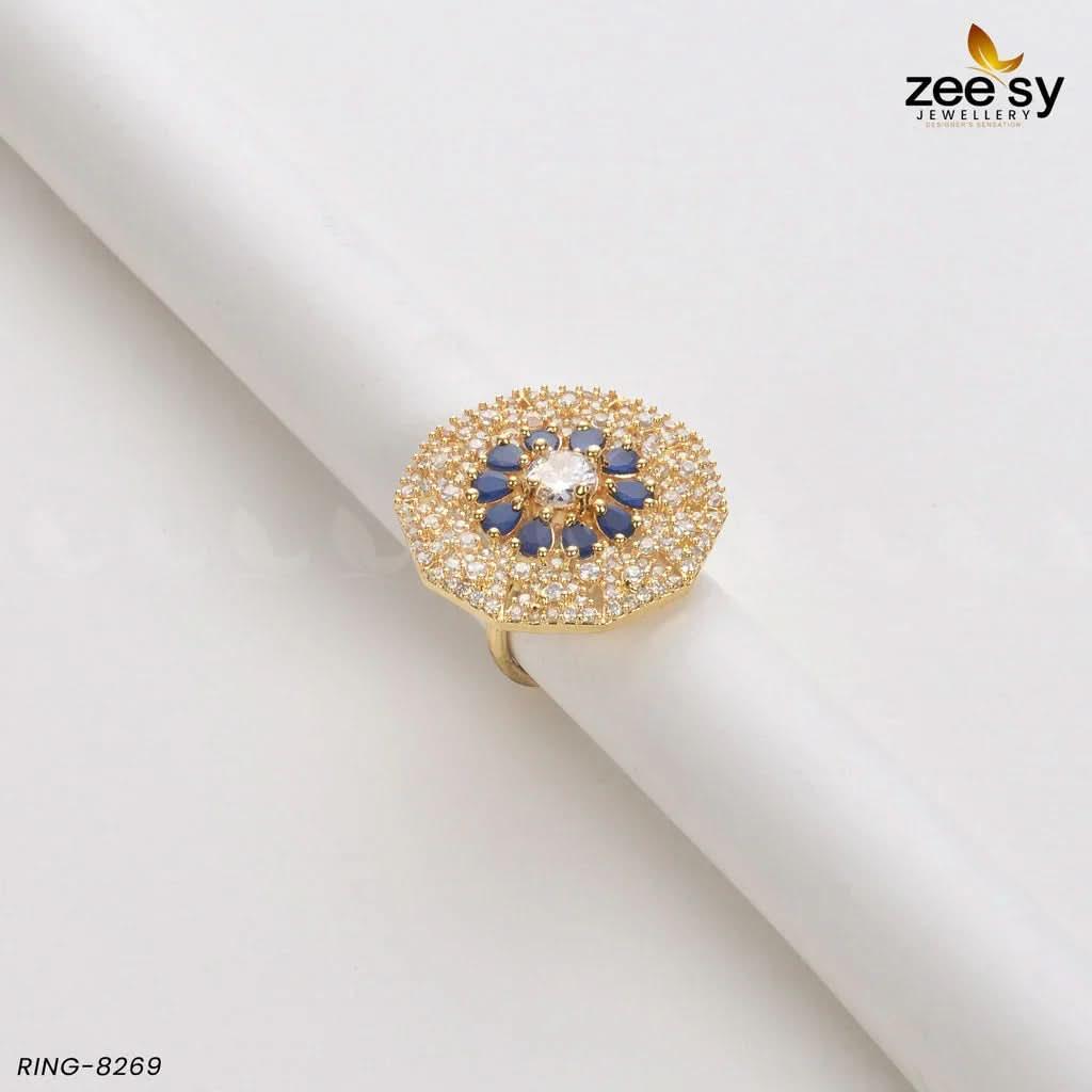 Round Ring-8269 Golden Blue Rings - Zeesy Jewellery Pakistan