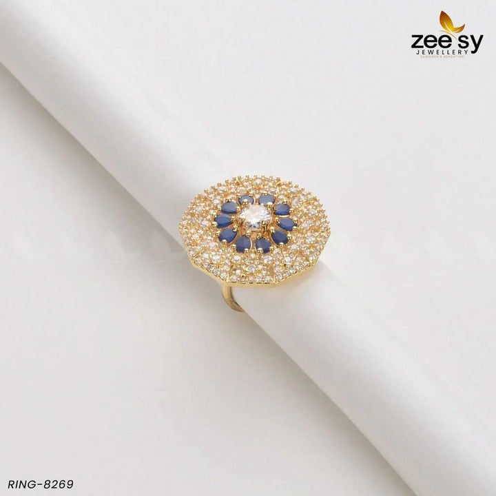Round Ring-8269 Golden Blue Rings - Zeesy Jewellery Pakistan | Premium Artificial & Imitation Jewellery