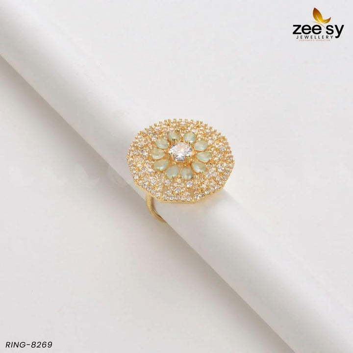 Round Ring-8269 Golden Mint Green Rings - Zeesy Jewellery Pakistan | Premium Artificial & Imitation Jewellery