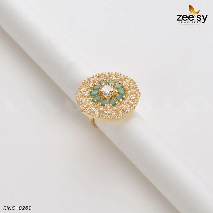 Round Ring-8269 Golden Green Rings - Zeesy Jewellery Pakistan | Premium Artificial & Imitation Jewellery