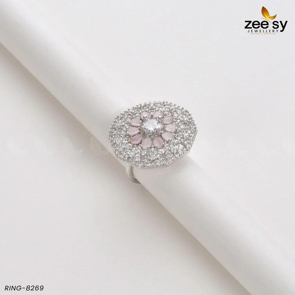 Round Ring-8269 Silver Mint Pink Rings - Zeesy Jewellery Pakistan