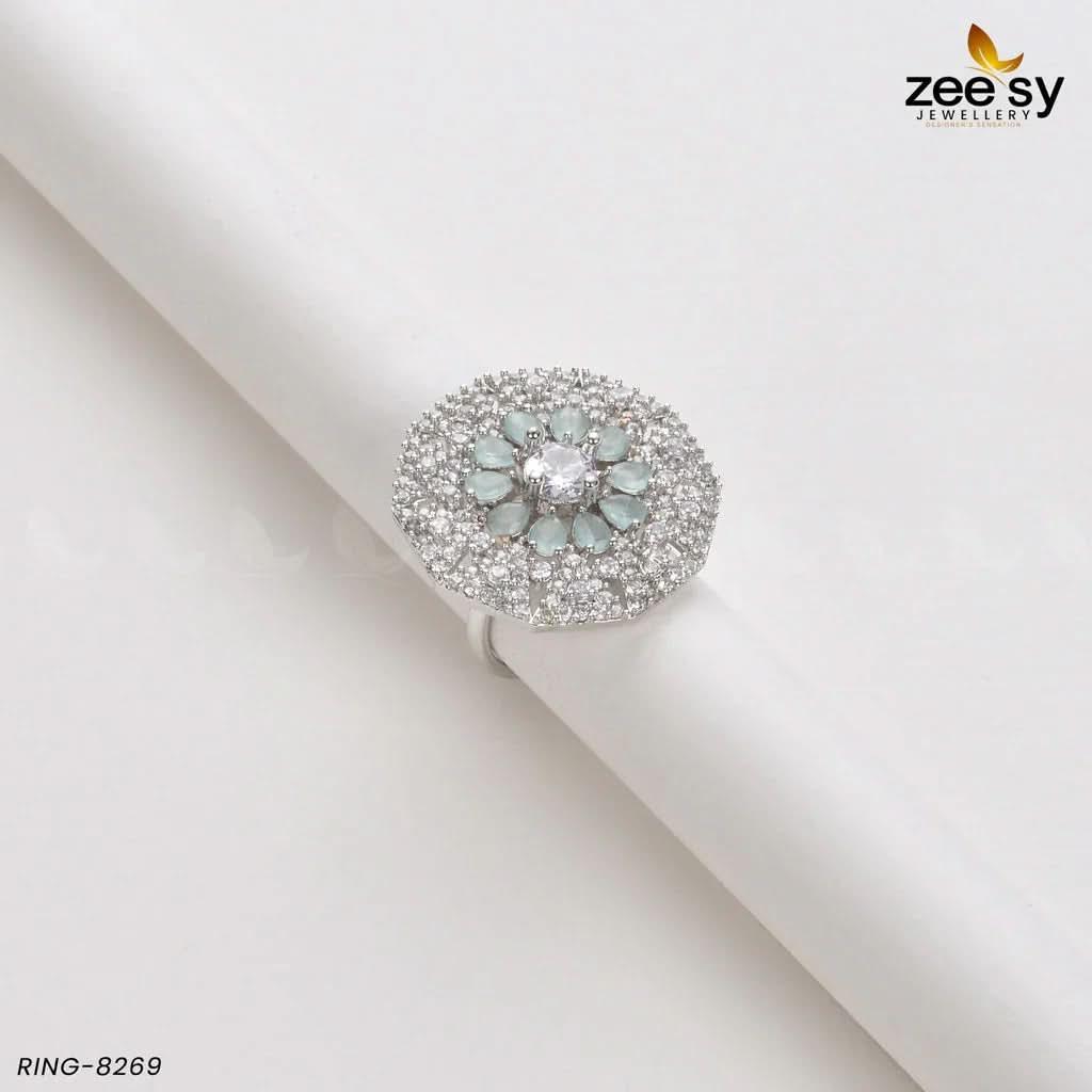 Round Ring-8269 Silver Mint Green Rings - Zeesy Jewellery Pakistan