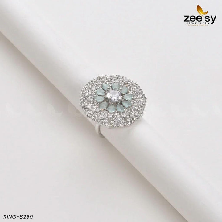 Round Ring-8269 Silver Mint Green Rings - Zeesy Jewellery Pakistan | Premium Artificial & Imitation Jewellery
