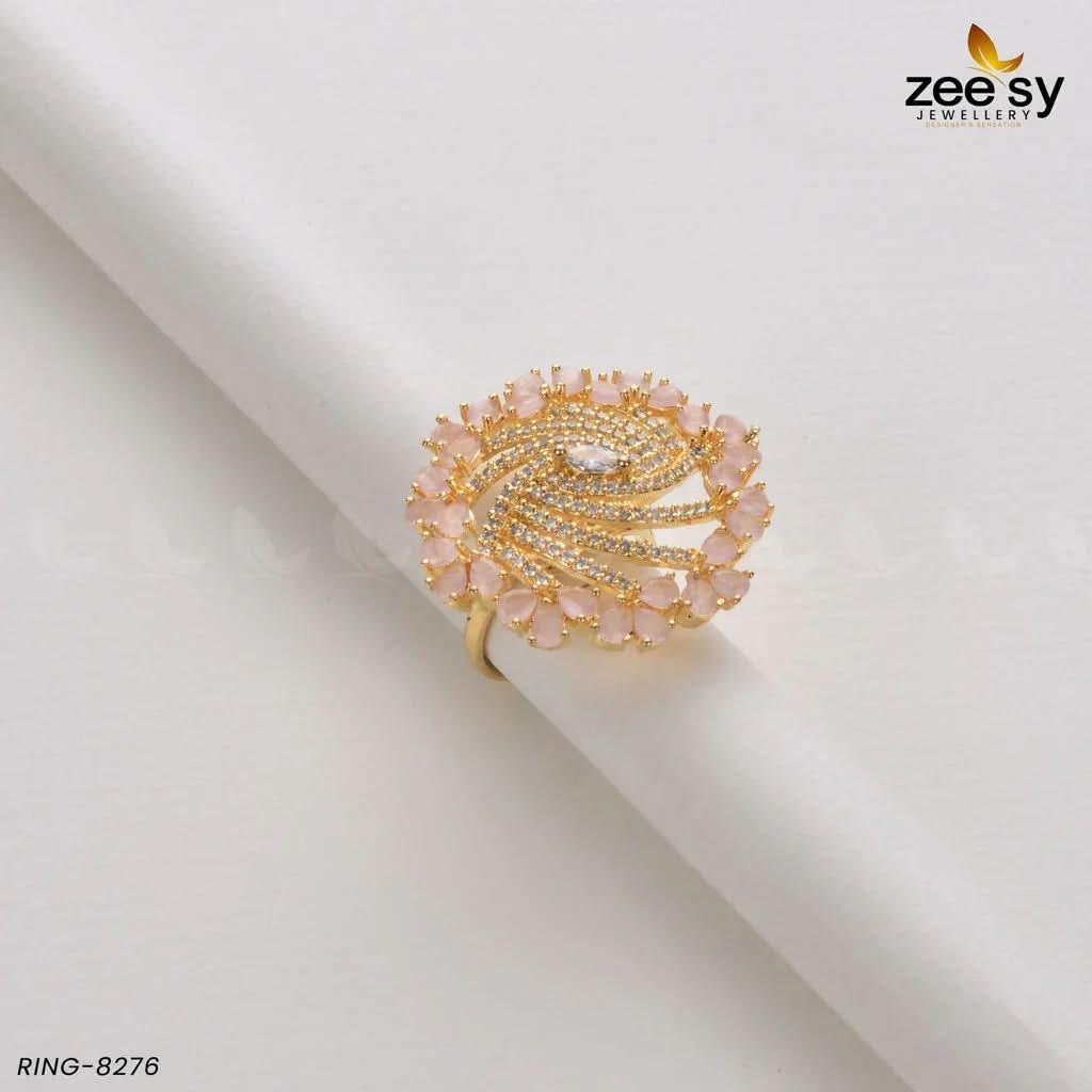 Rhinestone Ring-8276 Golden Mint Pink Rings - Zeesy Jewellery Pakistan | Premium Artificial & Imitation Jewellery