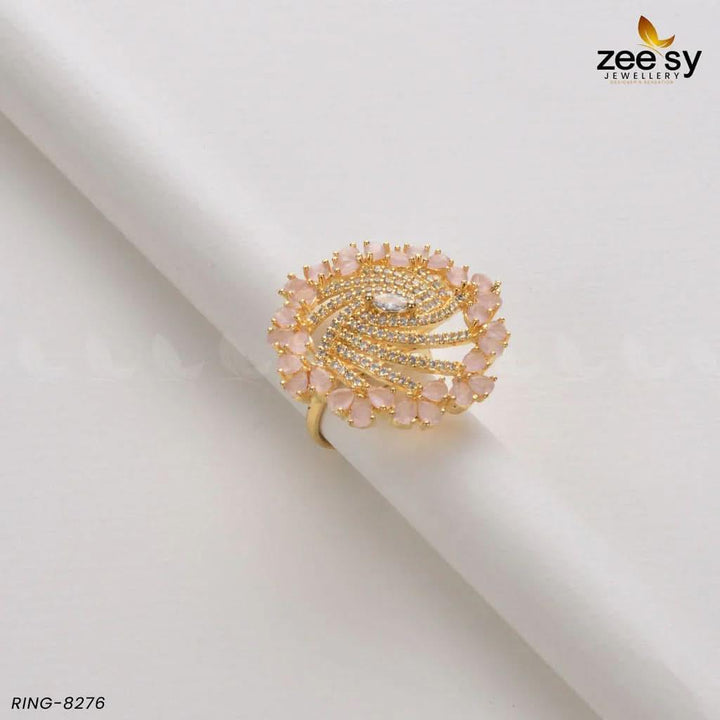 Rhinestone Ring-8276 Golden Mint Pink Rings - Zeesy Jewellery Pakistan | Premium Artificial & Imitation Jewellery
