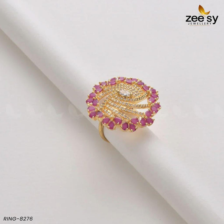 Rhinestone Ring-8276 Golden Red Rings - Zeesy Jewellery Pakistan | Premium Artificial & Imitation Jewellery