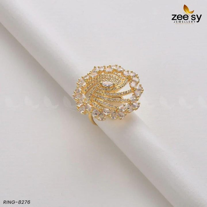 Rhinestone Ring-8276 Golden White Rings - Zeesy Jewellery Pakistan | Premium Artificial & Imitation Jewellery