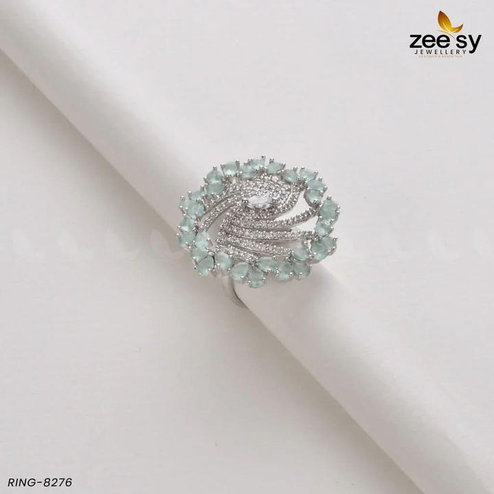 Rhinestone Ring-8276 Silver Mint Green Rings - Zeesy Jewellery Pakistan | Premium Artificial & Imitation Jewellery