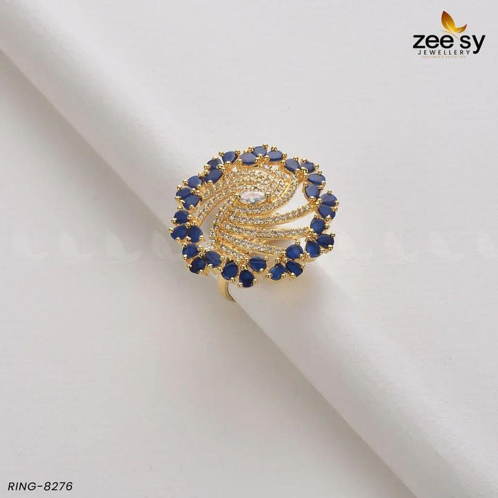 Rhinestone Ring-8276 Golden Blue Rings - Zeesy Jewellery Pakistan | Premium Artificial & Imitation Jewellery