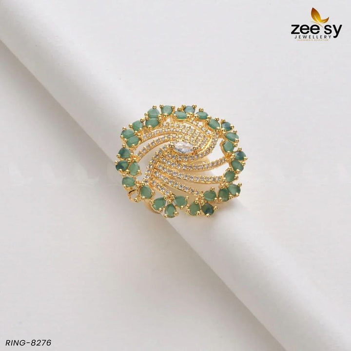 Rhinestone Ring-8276 Golden Green Rings - Zeesy Jewellery Pakistan | Premium Artificial & Imitation Jewellery