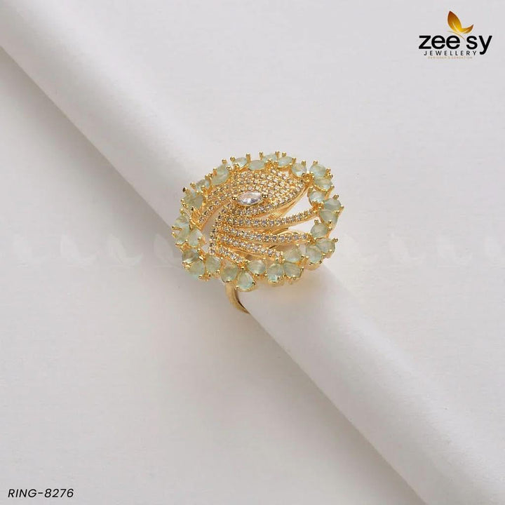 Rhinestone Ring-8276 Golden Mint Green Rings - Zeesy Jewellery Pakistan | Premium Artificial & Imitation Jewellery