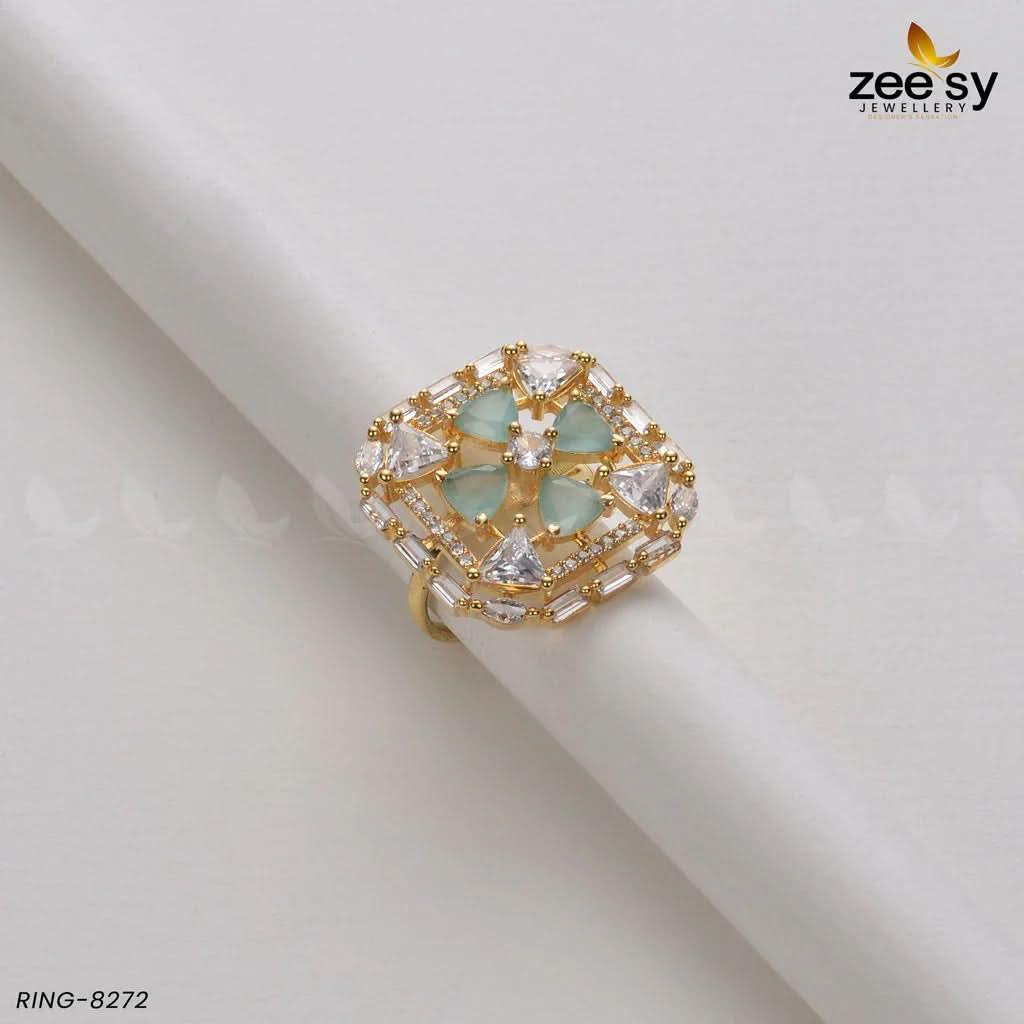 Cubic Ring-8272 Golden Mint Green Rings - Zeesy Jewellery Pakistan | Premium Artificial & Imitation Jewellery
