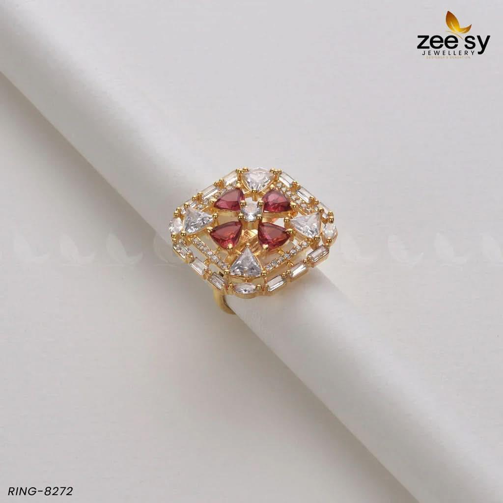 Cubic Ring-8272 Golden Red Rings - Zeesy Jewellery Pakistan | Premium Artificial & Imitation Jewellery