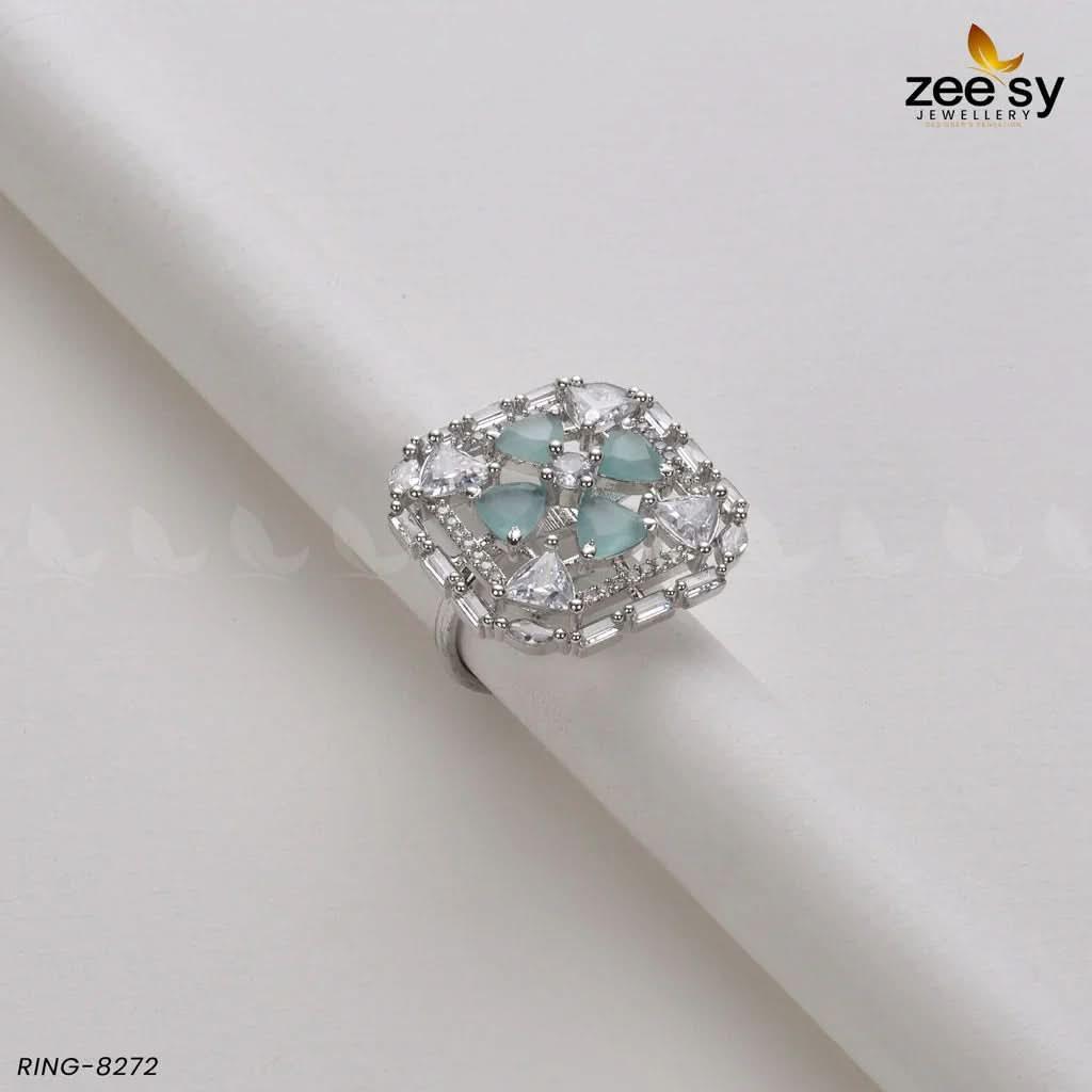 Cubic Ring-8272 Silver Mint Green Rings - Zeesy Jewellery Pakistan | Premium Artificial & Imitation Jewellery