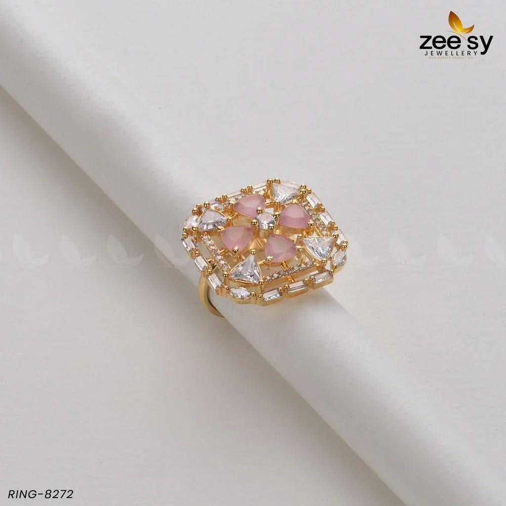 Cubic Ring-8272 Golden Mint Pink Rings - Zeesy Jewellery Pakistan | Premium Artificial & Imitation Jewellery